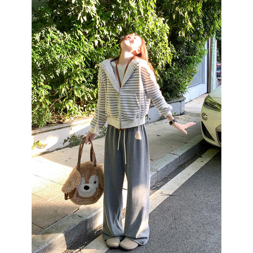 <曾小咸推荐>现货秒杀 ！微信超特价！韩系条纹连帽加绒卫衣外套 日常199.99 立减100 秒杀99.99！ 商品图3