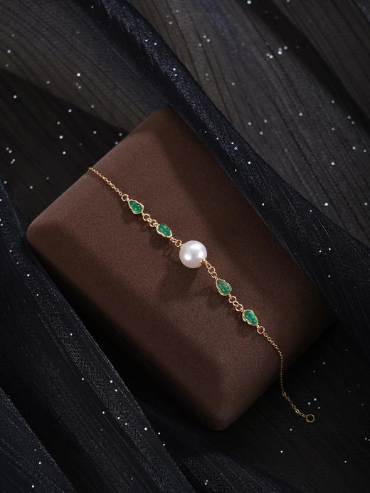 子佩集【福禄攸同】银S925珍珠惜王妃手链【MLSL007】8.4mm珠镀金葫芦绿玉髓2601 商品图5