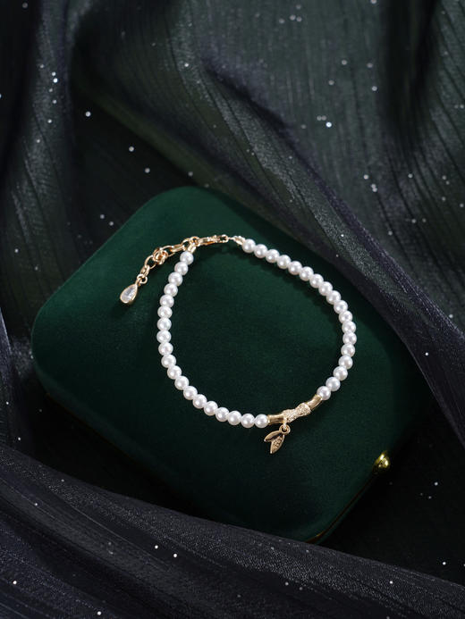 子佩集【筠心雅颂】银S925珍珠惜王妃手链【MLSL004】3mm珠镀金竹叶2601 商品图7