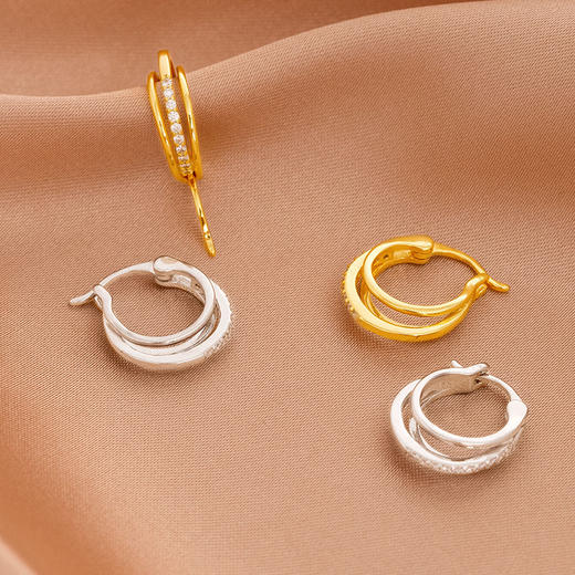 【都市女主】925纯银三环锆石耳圈耳环【BF-ES1673】 商品图0