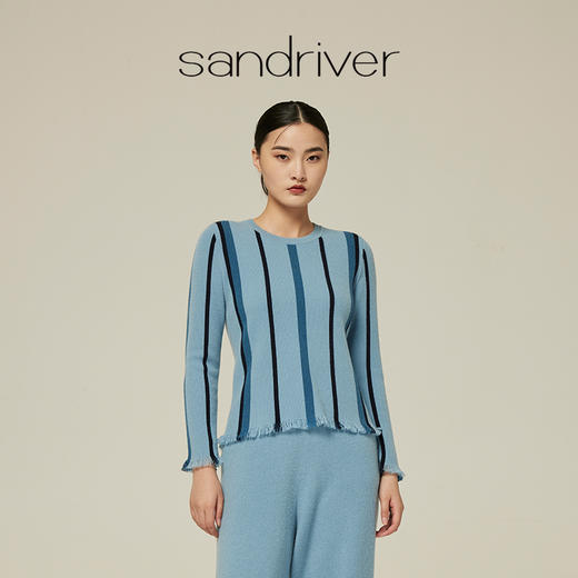 圆领竖撞色羊绒上衣 SJF94W362A 商品图0