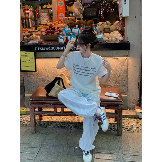 现货 海盐汽水 夏日清新舒适感 条纹束脚裤100棉 商品图3