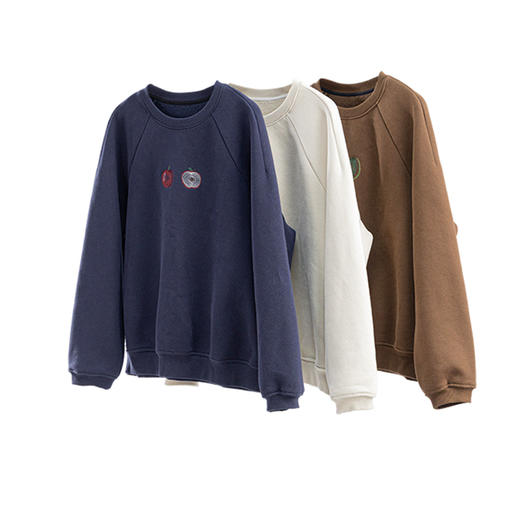 特绽放742朵/吉祥话卫衣·水果绣花加绒加厚棉混纺圆领长袖卫衣女 商品图4