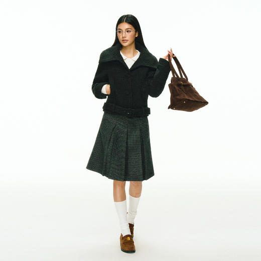 Ariseism 美式复古大翻领短款毛呢外套女春季新款收腰上衣 商品图3