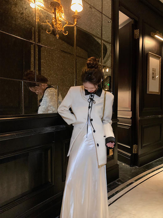 现货 黑白序曲 法式矜贵感/撞色羊毛大衣 商品图0