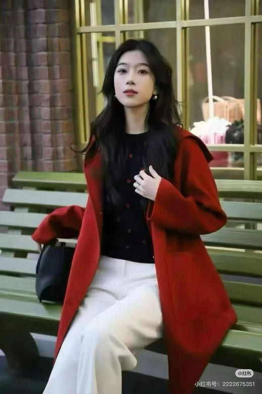 114-3 原价1699 渠道货 原材 小禾双面羊毛呢 手工剖缝 红色连帽大衣 新年小红帽大衣 商品图5