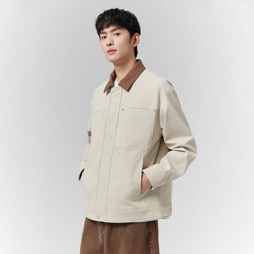 GXG男装【撞色领口】25春季时尚创意拼色多口袋拉链翻领男式夹克K&C 商品图2