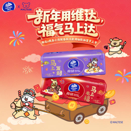 维达 线条小狗新春联名款棉韧抽纸 3层M码90抽18包 原生木浆 柔韧亲肤 48小时发货 商品图0