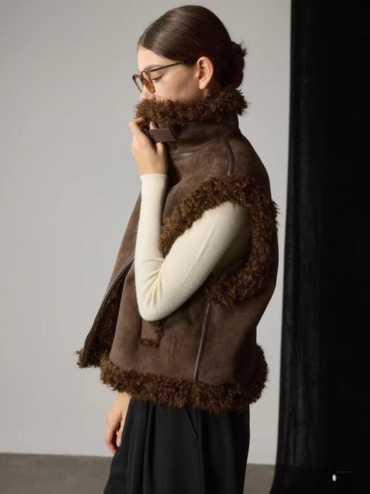 [特价]冬季复古麂皮纯色马甲 可立领可翻领马甲 咖色2407029 商品图0