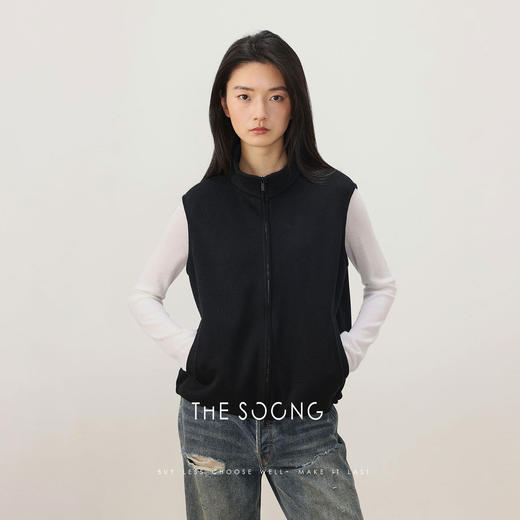 THESOONG早春新款精梳棉天然触感双头拉链层次感立领马甲8259 商品图0