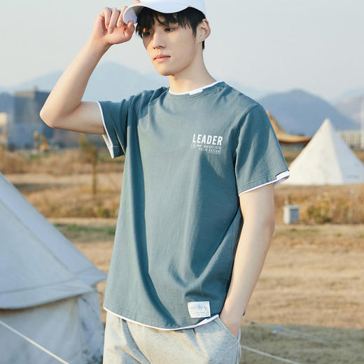 GXG男装【100%棉】夏季假两件设计舒适透气男式休闲百搭短袖T恤K&C 商品图11