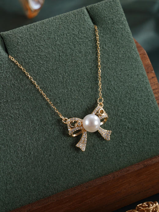 子佩集【柔光情结】银S925珍珠惜王妃套链【MLTL013】5mm珠镀金蝴蝶结2601 商品图5