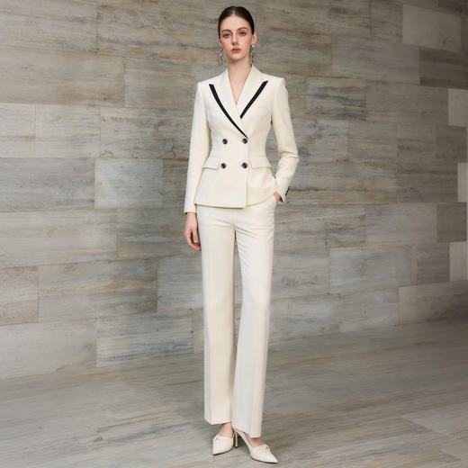 IWY/气质英伦风双排扣杏色西装套装女高级感时尚通勤职业装正装WCP380 商品图0