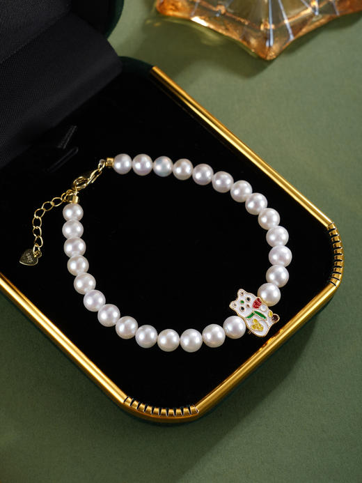 子佩集【招财萌宝】银S925珍珠惜王妃手链【MLSL001】5mm珠镀金猫咪2601 商品图4