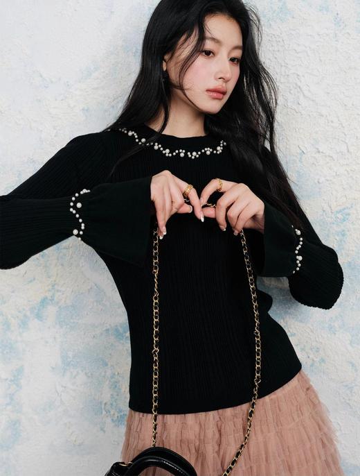 澳洲进口美利奴羊毛混混纺抗起球BC同款重工手工钉珠羊毛衫 商品图10