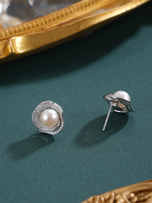 子佩集【芳华契阔】银S925珍珠惜王妃耳钉【E4639】8mm珠双色玫瑰花朵2601 商品图7