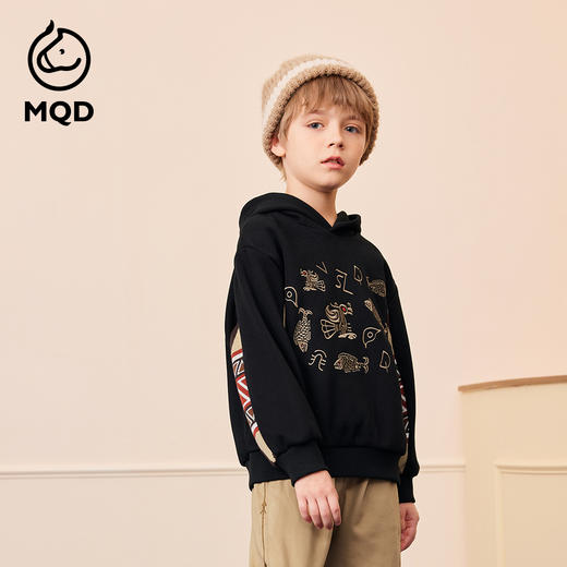 【秒3】【MQD】男童冬季拼接复古学院蓄暖舒适连帽卫衣 商品图3