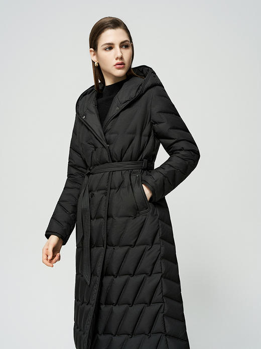 【中长款连帽羽绒服】25年秋冬新品女士90白鹅绒系带收腰防风保暖外套 商品图0