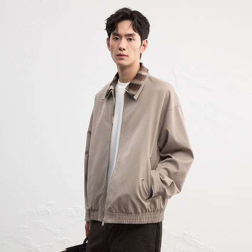 GXG男装25秋季时尚撞色格纹领口潮流宽松百搭休闲男式翻领夹克K&C 商品图4