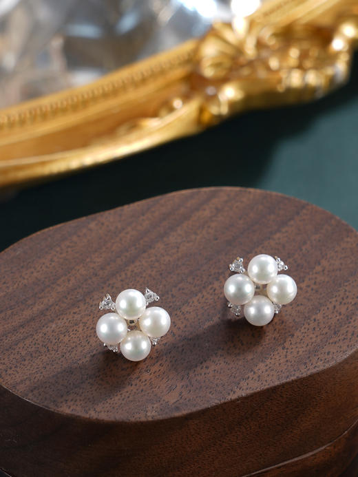 子佩集【雪芙】银S925珍珠AOYA奥雅耳钉【MLEH032】4.5mm珠四叶草四瓣花2601 商品图5
