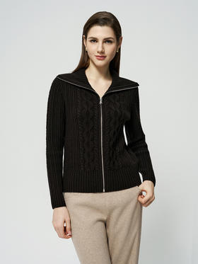 【翻领立体绞花开衫】羊绒世家秋冬新品女士100%山羊绒保暖针织外套