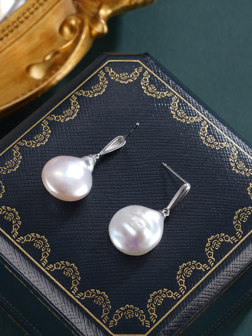 子佩集【月汐留痕】银S925珍珠惜王妃耳钉【W5320】13-14.5mm珠双色巴洛克扁珠2601 商品图7