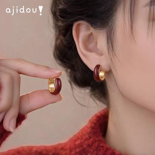 AJIDOU阿吉豆耳钉耳环女款简约高级鸿运双面点睛耳圈复古耳饰AC25J0025D30【48h发货】 商品图0