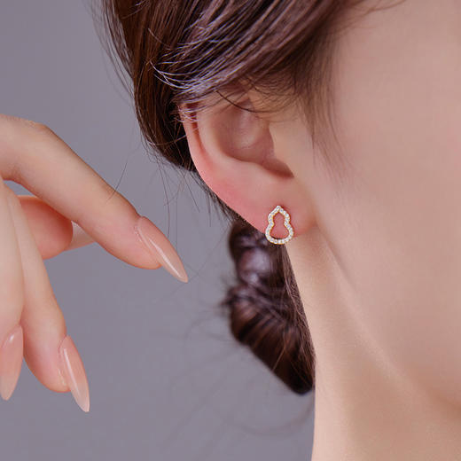 【福禄添财】925纯银镂空满钻葫芦小葫芦耳饰【BF-ES3518】 商品图1