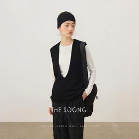 THESOONG|新款高密细腻羊绒羊毛立裁V领无袖马甲HWMJ8583