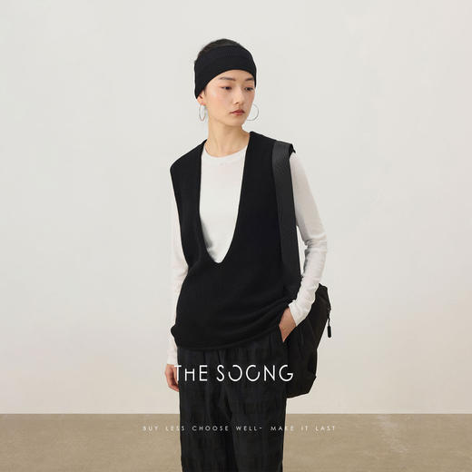 THESOONG|新款高密细腻羊绒羊毛立裁V领无袖马甲HWMJ8583 商品图0