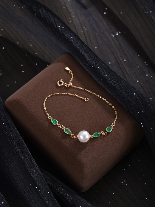 子佩集【福禄攸同】银S925珍珠惜王妃手链【MLSL007】8.4mm珠镀金葫芦绿玉髓2601 商品图8