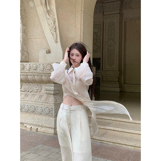 现货 清茶衬衫 简约氛围感 暗纹提花轻薄衬衫 商品图0