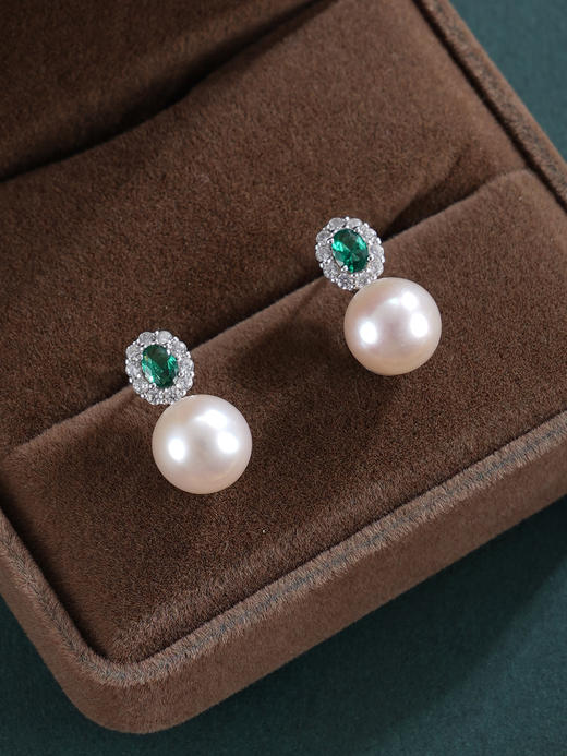 子佩集【花海寄情】银S925珍珠惜王妃耳钉【EM3079-XF】8.5mm珠绿点2601 商品图4