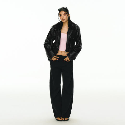 Ariseism 黑色可拆卸毛领短款皮衣夹棉棉服外套女冬季新款棉衣 商品图2