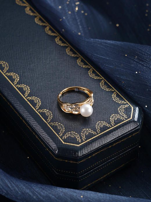 子佩集【玲珑华契‌】银S925珍珠惜王妃戒指【YR0035】6.8mm珠镀金交织缠绕2601 商品图5