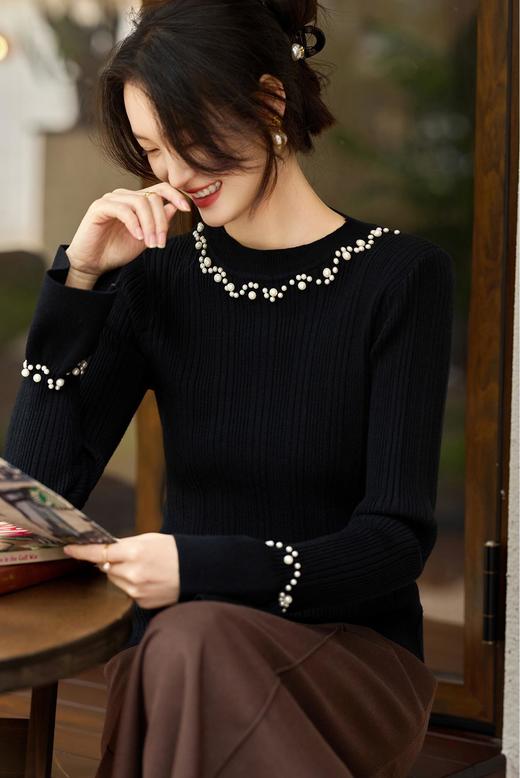 澳洲进口美利奴羊毛混混纺抗起球BC同款重工手工钉珠羊毛衫 商品图2