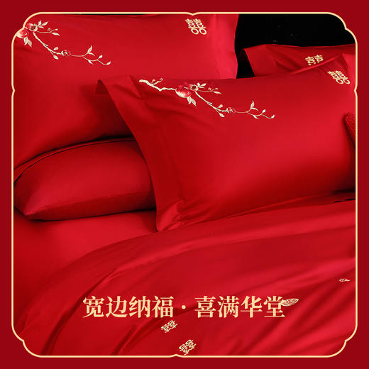 多喜爱 喜玫瑰 60S全棉贡缎四件套 福榴喜事【精美刺绣】【高密贡缎】【宽边枕套】【新中式设计】【礼盒包装】 织物柔软 手感细腻 色泽亮丽 垂坠感佳 商品图2