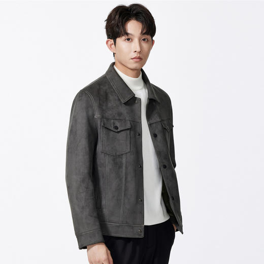 GXG男装秋季经典工装通勤仿麂皮绒面料翻领休闲男式短款夹克K&C 商品图7
