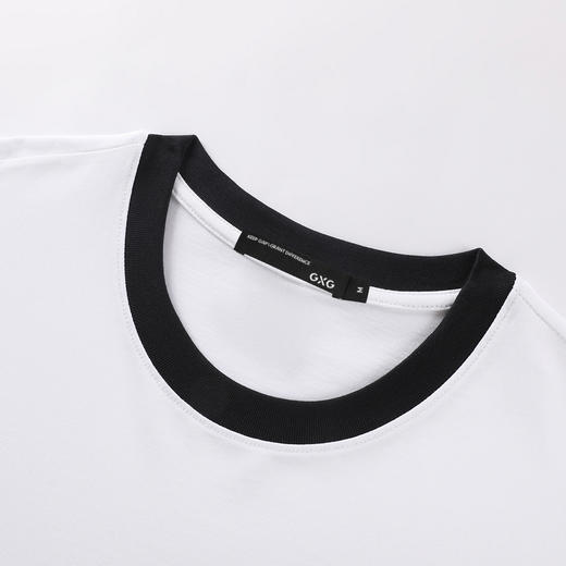GXG男装夏季新款经典黑白撞色袖口休闲百搭情侣款圆领短袖T恤K&C 商品图4