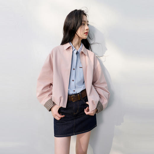 【100棉】三彩2026春季新款休闲翻领外套花苞夹克开衫宽松简约S 商品图1