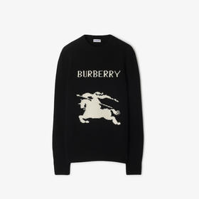 BURBERRY 巴宝莉 女士马术骑士徽标嵌画羊毛针织衫 黑色 8103048 A1189