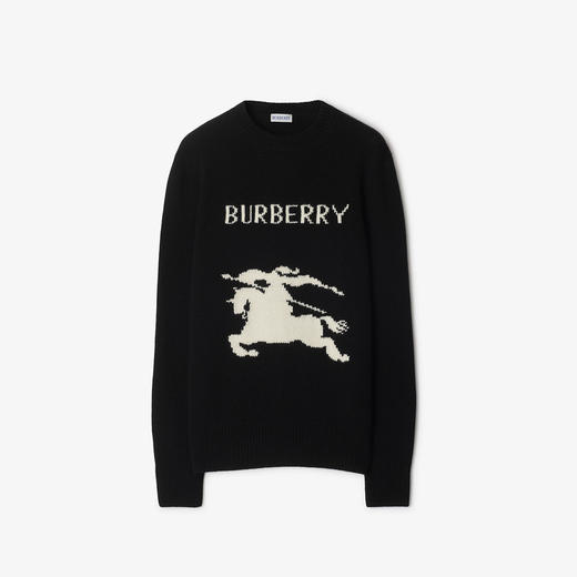 BURBERRY 巴宝莉 女士马术骑士徽标嵌画羊毛针织衫 黑色 8103048 A1189 商品图0
