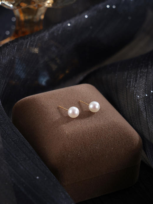 子佩集【小圆曲】G18K珍珠惜王妃耳钉【MLKJED001】5.5-6.5mm珠镀金简约单珠2601 商品图7
