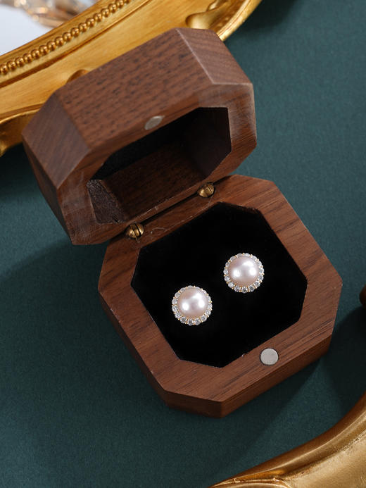 子佩集【花韵长情】银S925珍珠惜王妃耳钉【E4618】7mm珠双色太阳花2601 商品图8