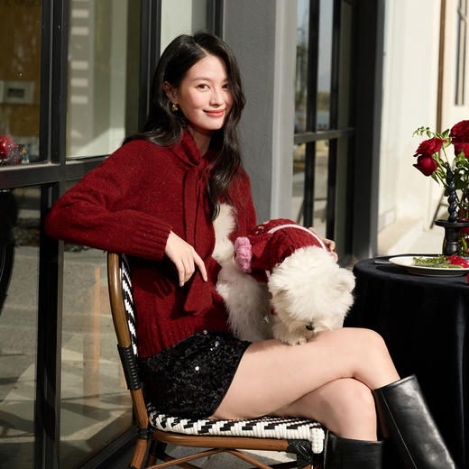 三彩2026春季新款红色毛衣新年毛衫套头长袖气质高领保暖上衣S 商品图2