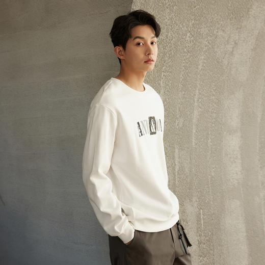 GXG男装【100%棉】春季简约字母印花男士圆领百搭长袖卫衣K&C 商品图1