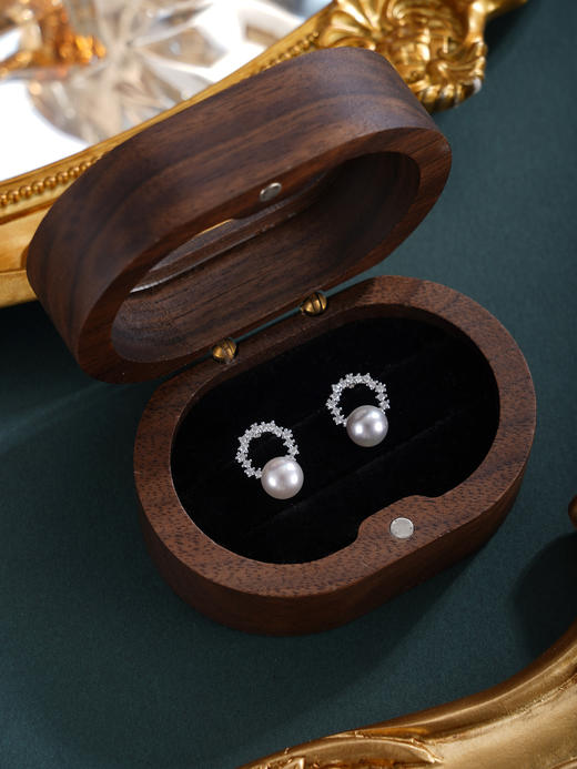 子佩集【银湾夜曲】银S925珍珠惜王妃耳钉【MLEH003】6.5mm珠圆环灰珠2601 商品图2