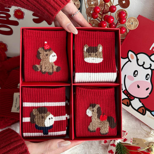 【本命年鸿运袜❗️精美礼盒装】礼盒装马年红袜子2026年男女本命年鸿运中筒袜精梳棉刺绣新年袜子。jc 商品图0