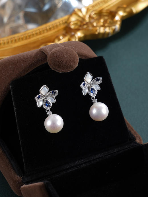 子佩集【幽蓝花开】银S925珍珠惜王妃耳钉【MLEH025】8.5mm珠蓝花朵贝母2601 商品图3