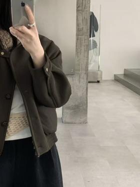 [特价]韩系翻领斜扣设计感夹克外套 暗绿色 2510036